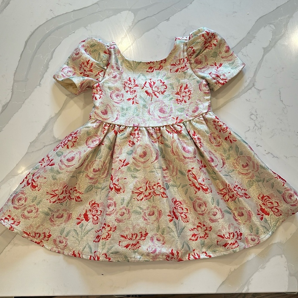 Janie & Jack Gold Metallic and Floral Occasion Dress